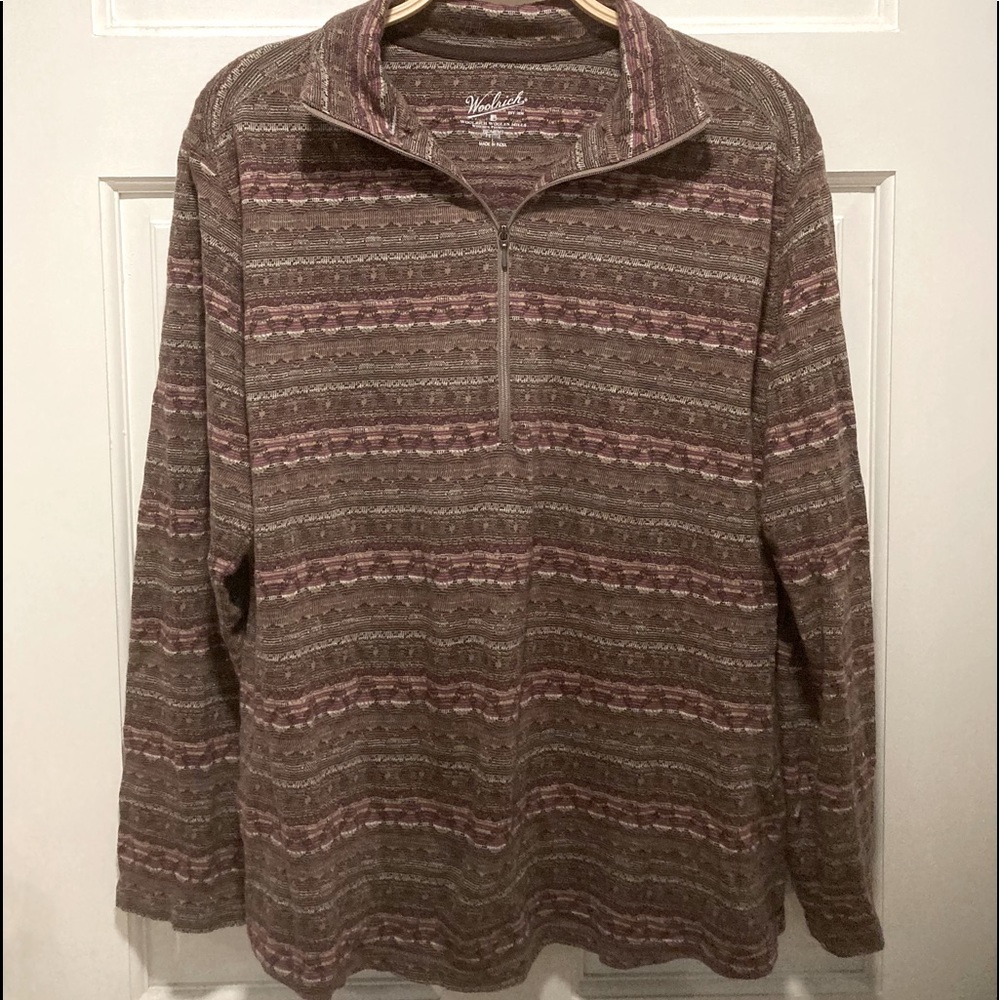 Woolrich cotton long sleeve top with quarter zip collar